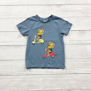 Polarn O. Pyret Kids T-Shirt Blue Scooter Graphic Organic Cotton Tee 4-5